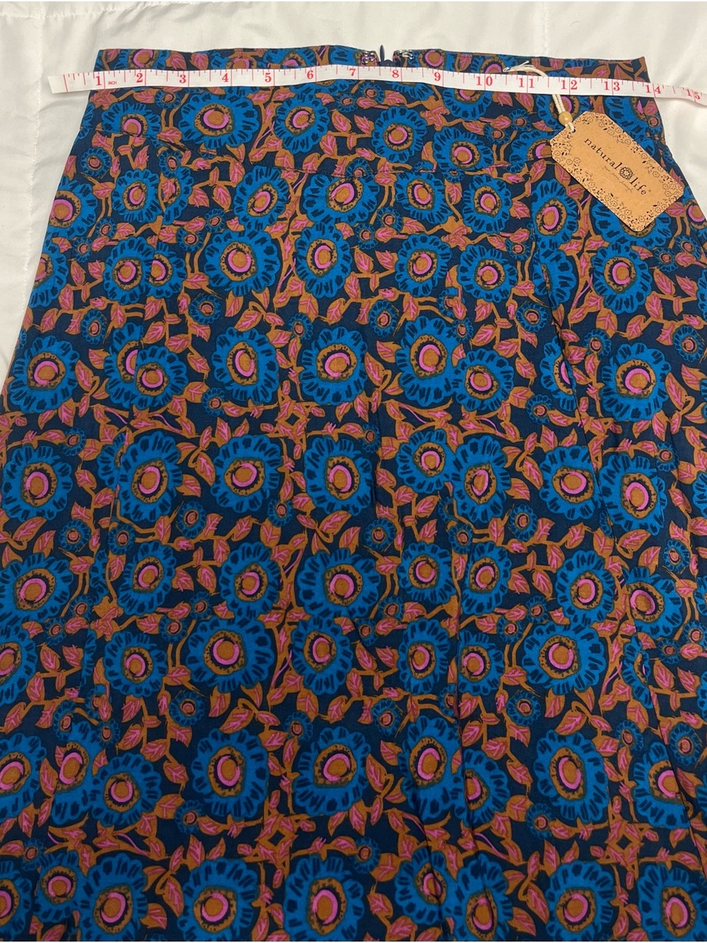 NATURAL LIFE Blue Floral Maxi Skirt with Pink and Tan Accents